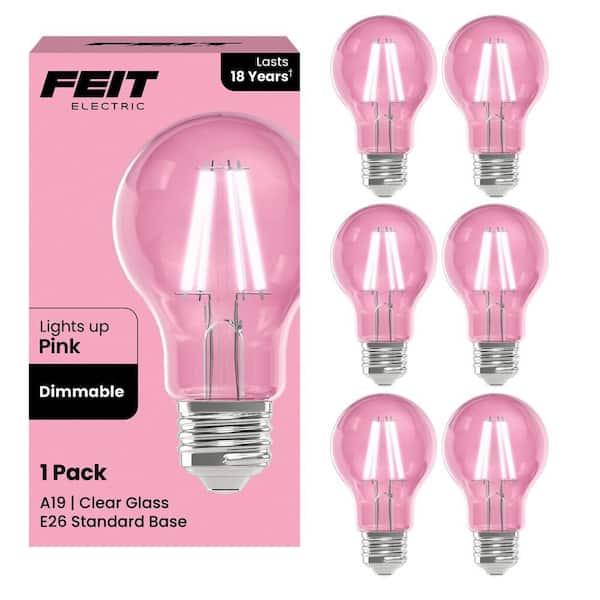 25-Watt Equivalent A19 Dimmable Filament Pink Colored Glass E26 Medium Base LED Light Bulb (6-Pack)