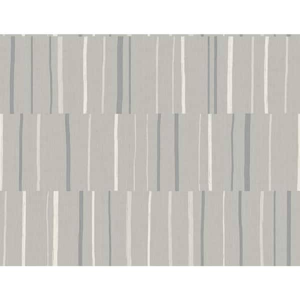 Seabrook Designs 60.75 sq. ft. Metallic Silver and Cove Gray Block Lines Paper Unpasted Wallpaper Roll