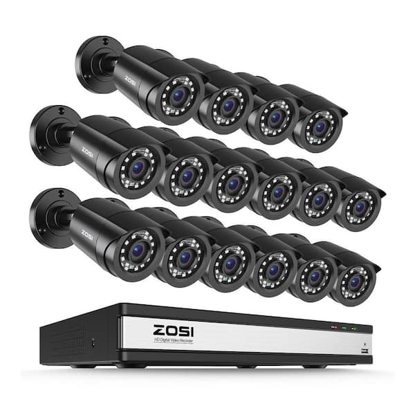 16-Channel 3K-Lite DVR Security Camera System with 16 Wired Day/Night 1080P Full HD Outdoor Bullet Cameras