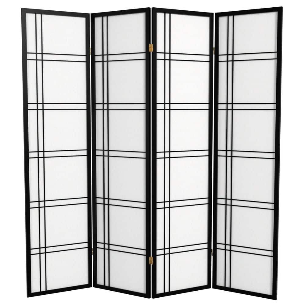 Black Hardwood and Rice Paper 4-Panel Shoji Room Divider