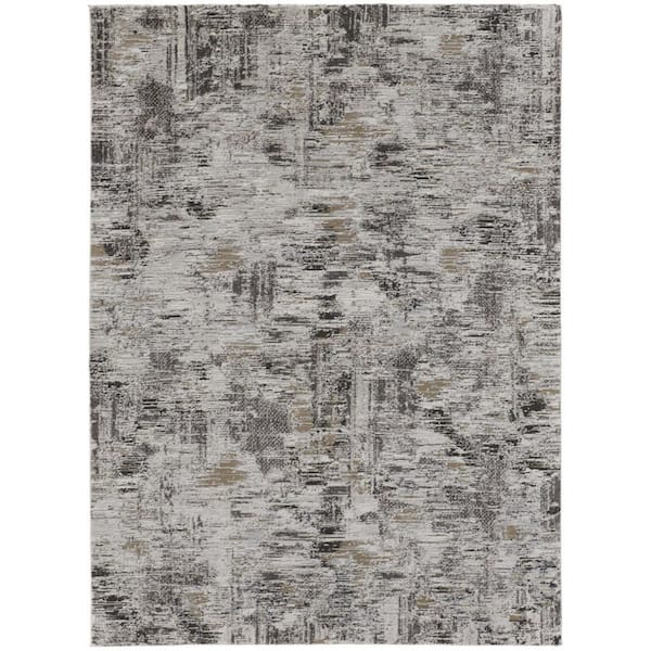 HomeRoots 9 x 12 Gray, Ivory Abstract Area Rug