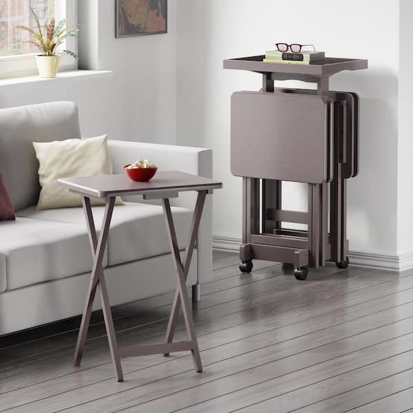 Isabelle 15.91 In Oyster Gray 6-Pc Snack/End Table Set with Removable Serving Tray