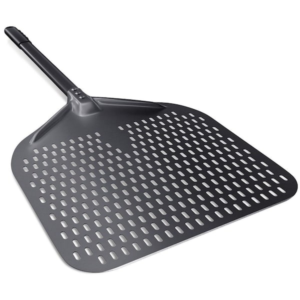 Black Perforated Pizza Peel, 14" x 16" Lightweight Aluminum Pizza Turning Paddle with Insulated Handle, 34" Overall