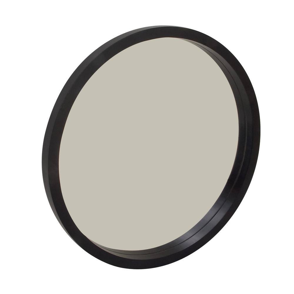 Elegant 32" Round Black Wood Framed Wall Mirror