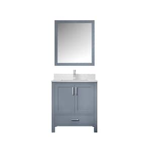 Jacques 30 in. W x 22 in. D Dark Grey Bath Vanity, White Quartz Top, Faucet Set, and 28 in. Mirror