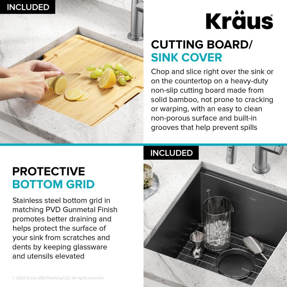 Kore 17" Black Stainless Steel Undermount Workstation Kitchen Sink