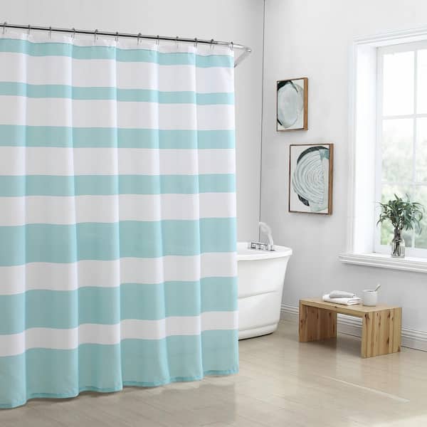 FRESHEE 72 in. x 72 in. Aqua Stripe Shower Curtain