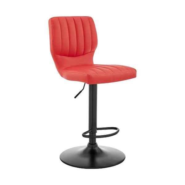HomeRoots Red Faux Leather Textured Adjustable Bar Stool