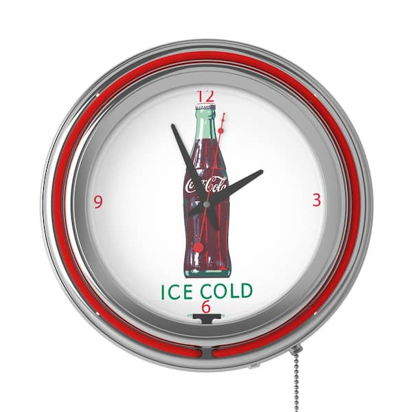 Coca-Cola Red Ice Cold Bottle Lighted Analog Neon Clock COKE8V8-B