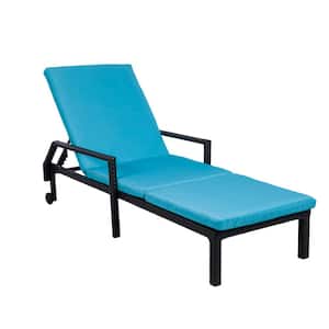 Wicker Outdoor Chaise Lounge with Blue Cushions
