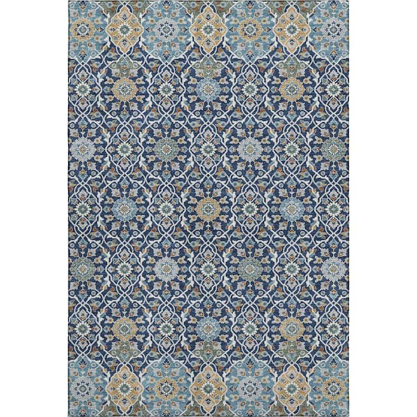 Mayfield Premium Machine Washable Abstract AMF2199 Navy 9 ft. x 12 ft. Area Rug