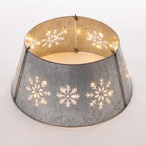 21.65 in. D Snowflake Diecut Metal Tree Collar with Light String (KD)