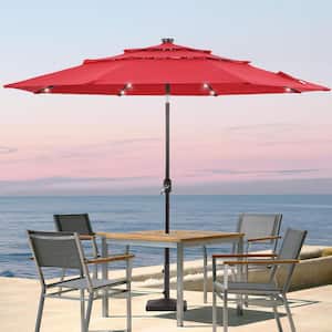 10 ft. LED 3-layer Patio Market Umbrella with UPF50+, Tilt Function and Wind-Resistant Design in Chili Red