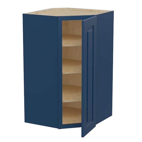Home Decorators Collection Grayson Mythic Blue Painted Plywood Shaker Assembled Corner Kitchen Cabinet Soft Close 24 in W x 12 in D x 42 in H