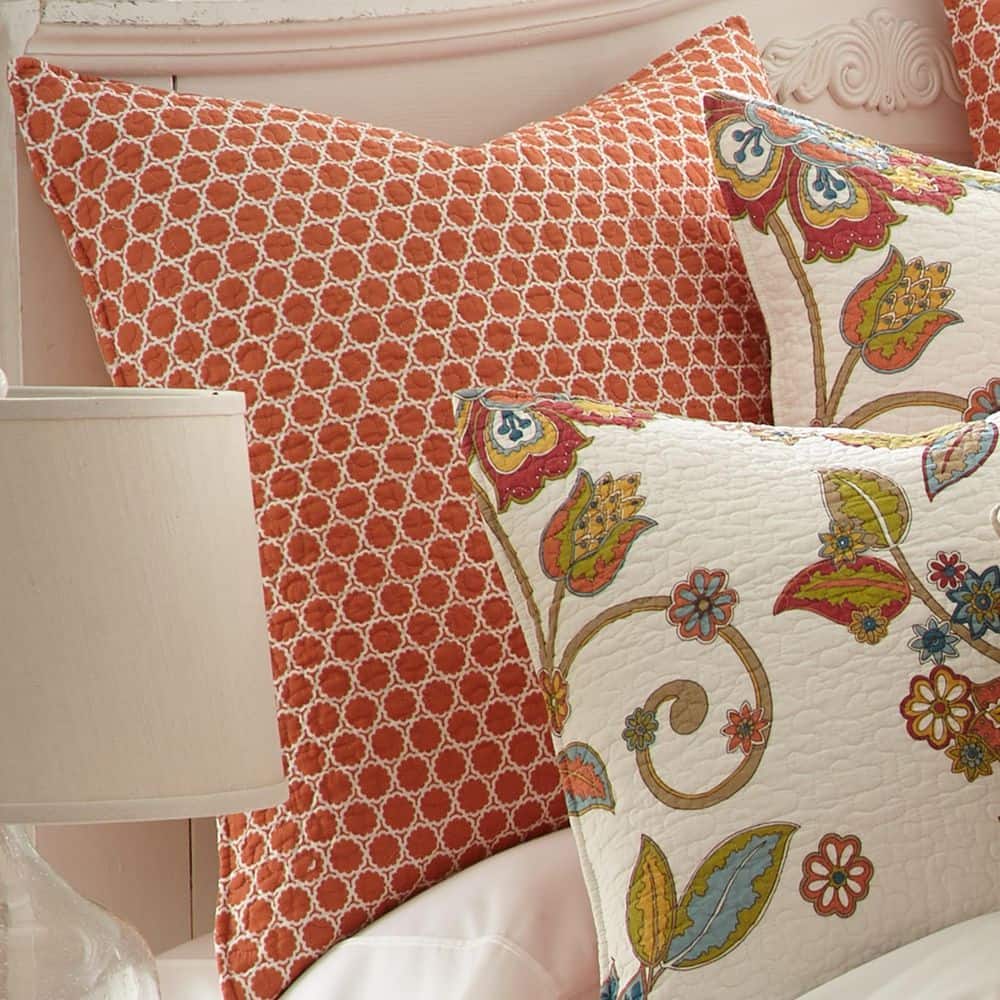 Burnt Orange Cotton Geometric Euro Sham Set