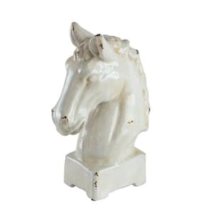 16 in. Horse Statue Crackled White