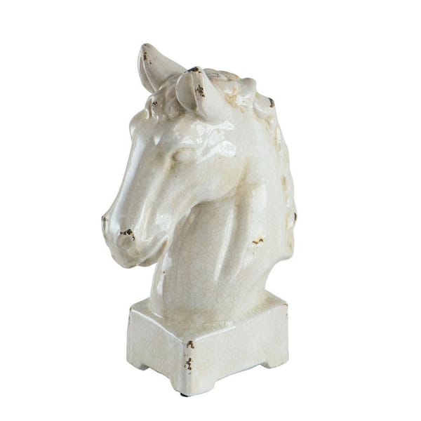 A & B Home 16 in. Horse Statue Crackled White