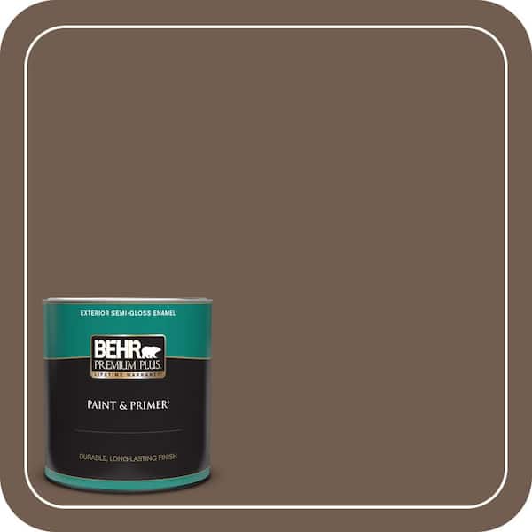 BEHR PREMIUM PLUS 1 qt. #PPF-52 Rich Brown Semi-Gloss Enamel Exterior Paint & Primer