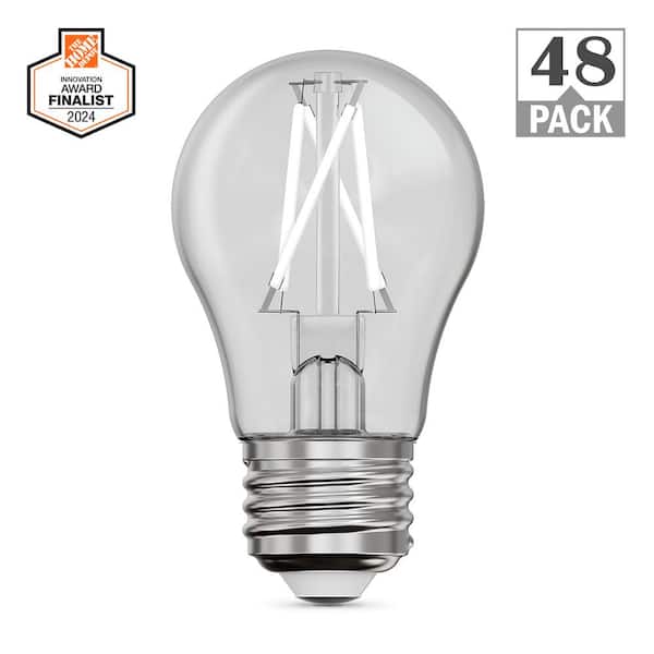 60-Watt Equivalent A15 Dimmable White Filament CEC Clear Glass E26 LED Ceiling Fan Light Bulb True White 3500K (48-Pack)