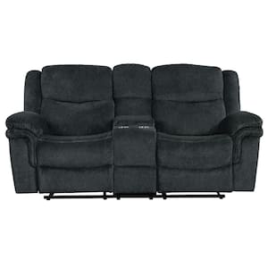 Manual Reclining 75.50 in. W Round Arm Style Velvet Rectangle Sofa in Dark Blue with Hide-Away Storage, Cup Holders