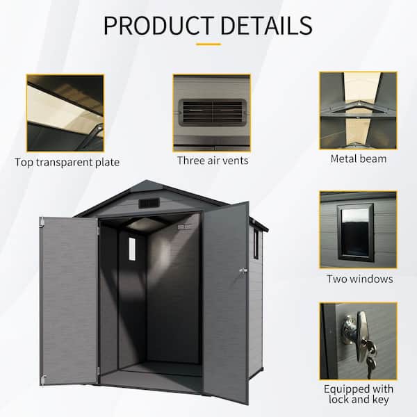 6 ft. W x 6 ft. D Plastic Shed Lockable Resin Tool Shed with