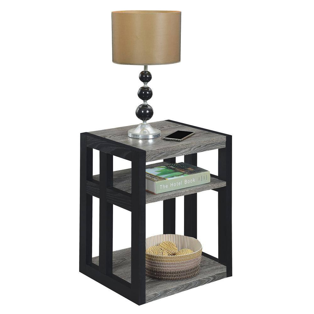 Weathered Gray and Black 3-Tier Wood End Table