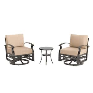 3-Piece Aluminum Swivel Outdoor Rocking Chairs Patio Conversation Set with Sand Cushions and Table, Garden, Backyard