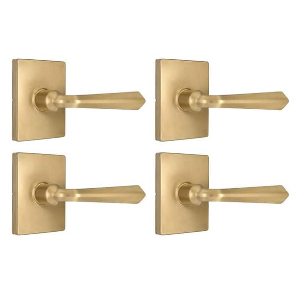 Wilshire Brushed Gold Passage Hall/Closet Door Handle with Rectangle Rose 4-Pack