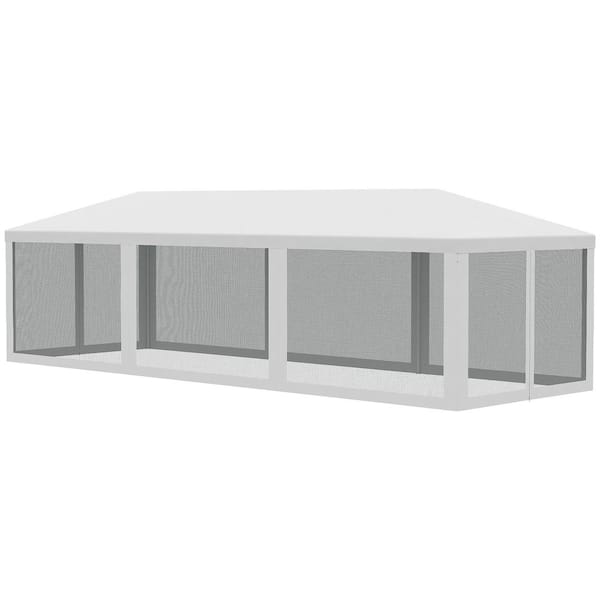 ITOPFOX 10 ft. x 28 ft. White Steel Frame Party Tent Canopy Shelter Gazebo with 8 Removable Mesh Sidewalls, Zipper Doors