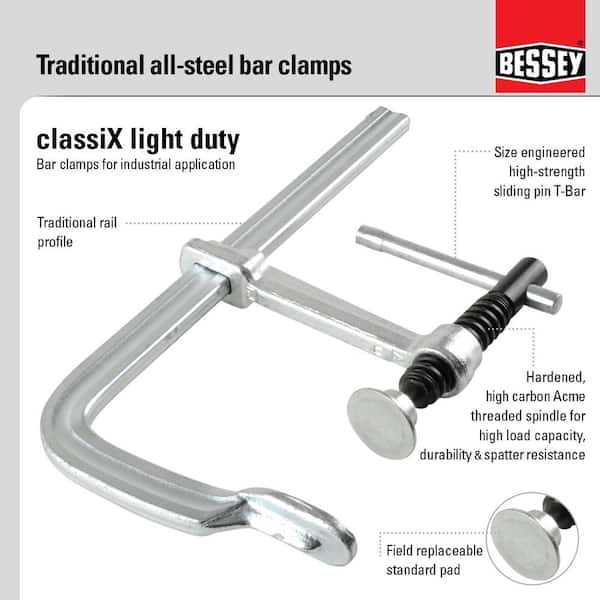 BESSEY classiX Welding and Steel Fabrication 10 in. Capacity All Steel F- Clamp with Standard Pad and 4-3/4 in. Throat Depth GS25K - The Home Depot
