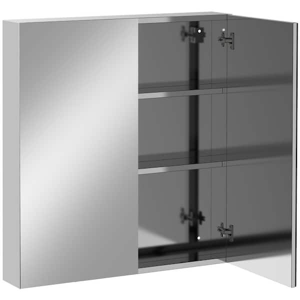 24 in. W x26 in. H Silver Rectangular Stainless Steel Frame Surface Mounted Medicine Cabinet with Mirror