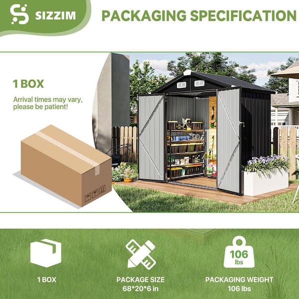 Sizzim 6 ft. W x 4 ft. D Black Metal Shed with Lockable Door and
