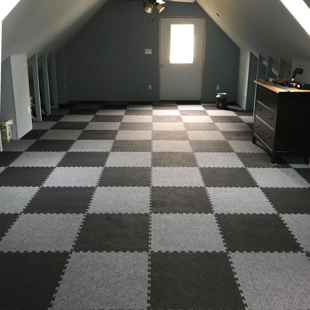 Charcoal 24" x 24" Interlocking Carpet Tiles with Foam Padding