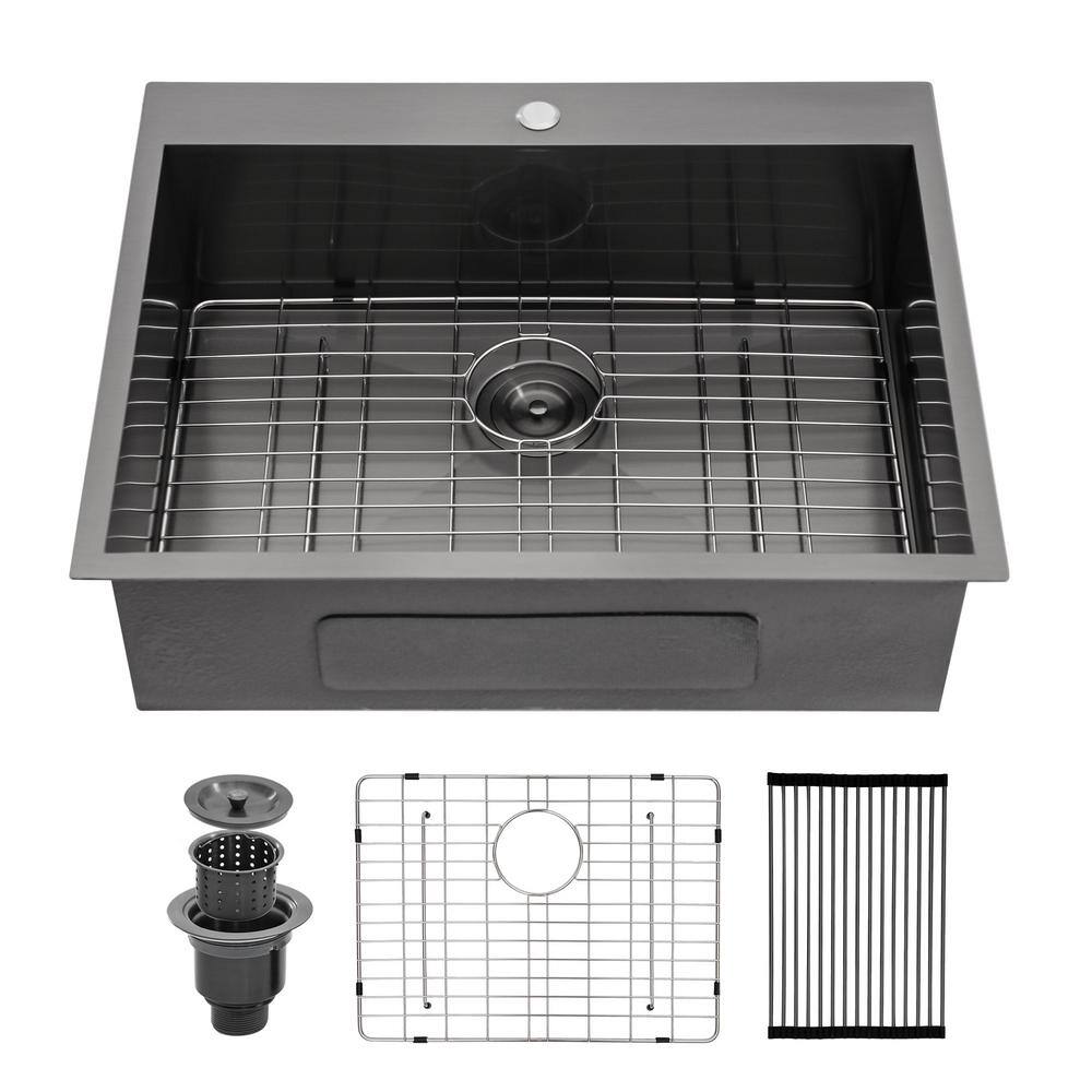 25 in. Drop-In Single Bowl Gunmetal Black Stainless Steel Kitchen Sink with