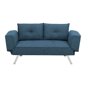 Marvin Collection 58.3 in. W Square Arm Polyester Modern Rectangle Convertible Sofa in Blue
