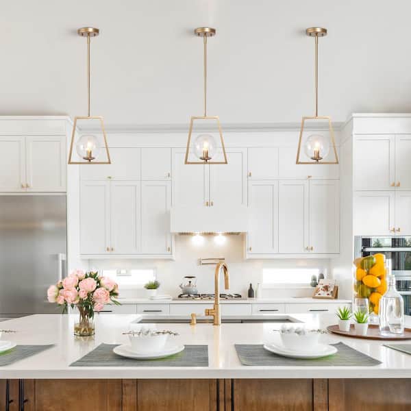 Modern Brass Gold Geometric Pendant Light, Naomi 1-Light Industrial Island Dining Room Pendant Light