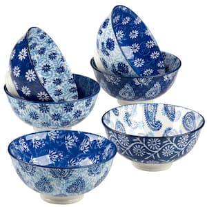 Carnival Blue 12.46 fl. oz. Multi-Colored Porcelain Bowls (Set of 6)