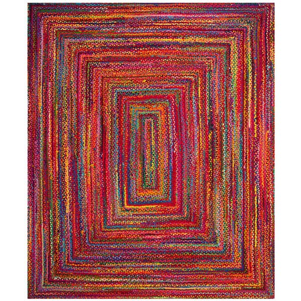 Braided Red/Multi 9 ft. x 12 ft. Border Area Rug