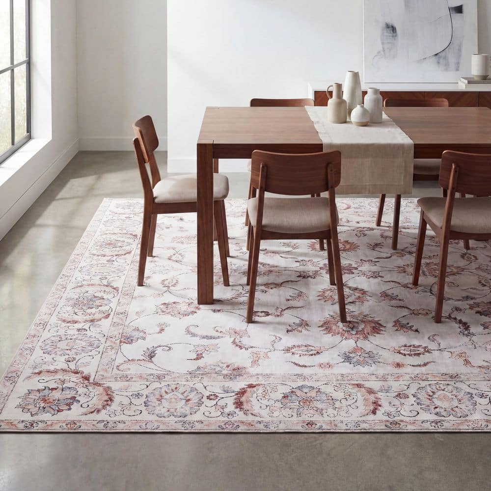 JONATHAN Y Arabella Vintage Floral Border Machine-Washable Cream 