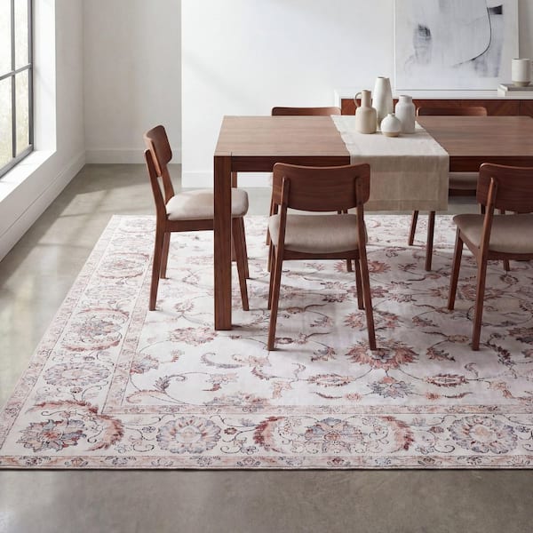 Arabella Vintage Floral Border Machine-Washable Cream/Terra 8 ft. x 10 ft. Area Rug