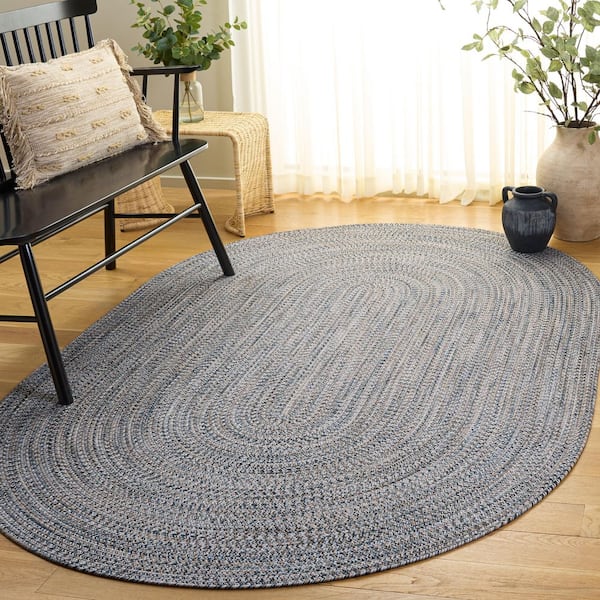 Braided 5 ft. x 8 ft. Oval Navy/Beige Coastal Solid Color Area Rug