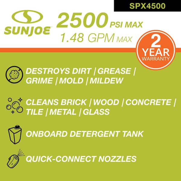 Sun Joe SPX4500 2500 PSI 1.48 GPM Induction Motor Roll Cage Electric Pressure Washer - 3