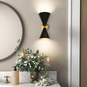 Joey 5.7 in. W 2-Light Modern Black Horn Hourglass Bathroom Vanity Light Double Cone Adjustable Wall Light (Set of 2)