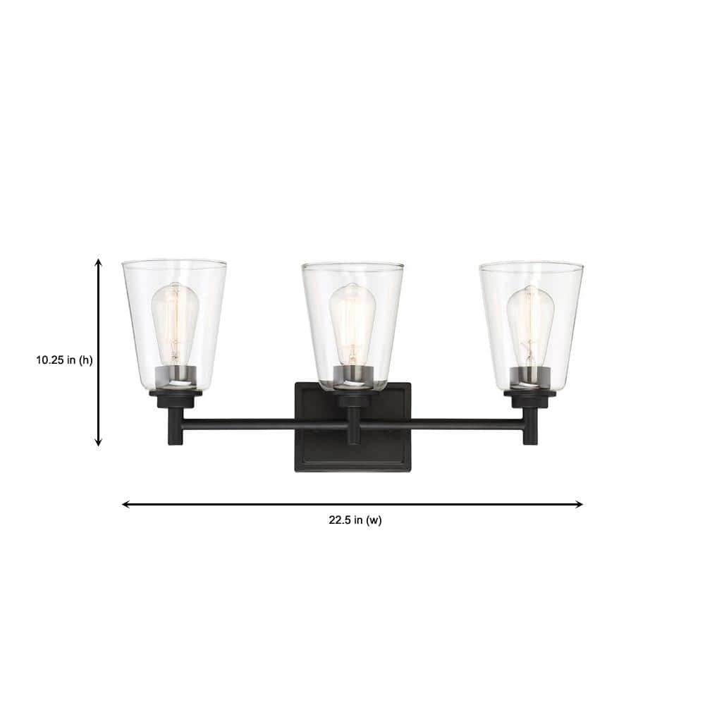 Westin Matte Black 3-Light Outdoor Bath Bar with Clear Glass Shades