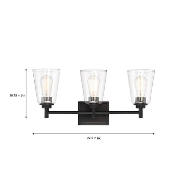 Designers Fountain - Westin 22.5 in. 3-Light Matte Black Industrial Vanity Light with Clear Glass Shades