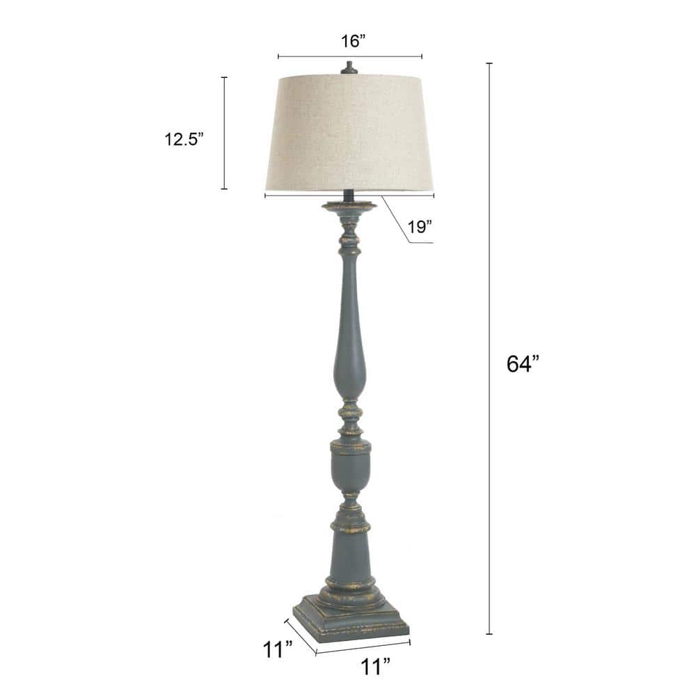Avignon Blue and White 64" 3-Way Floor Lamp with Fabric Shade