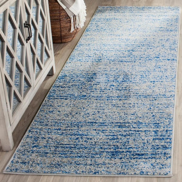 Adirondack Blue/Silver 3 ft. x 18 ft. Striped Runner Rug