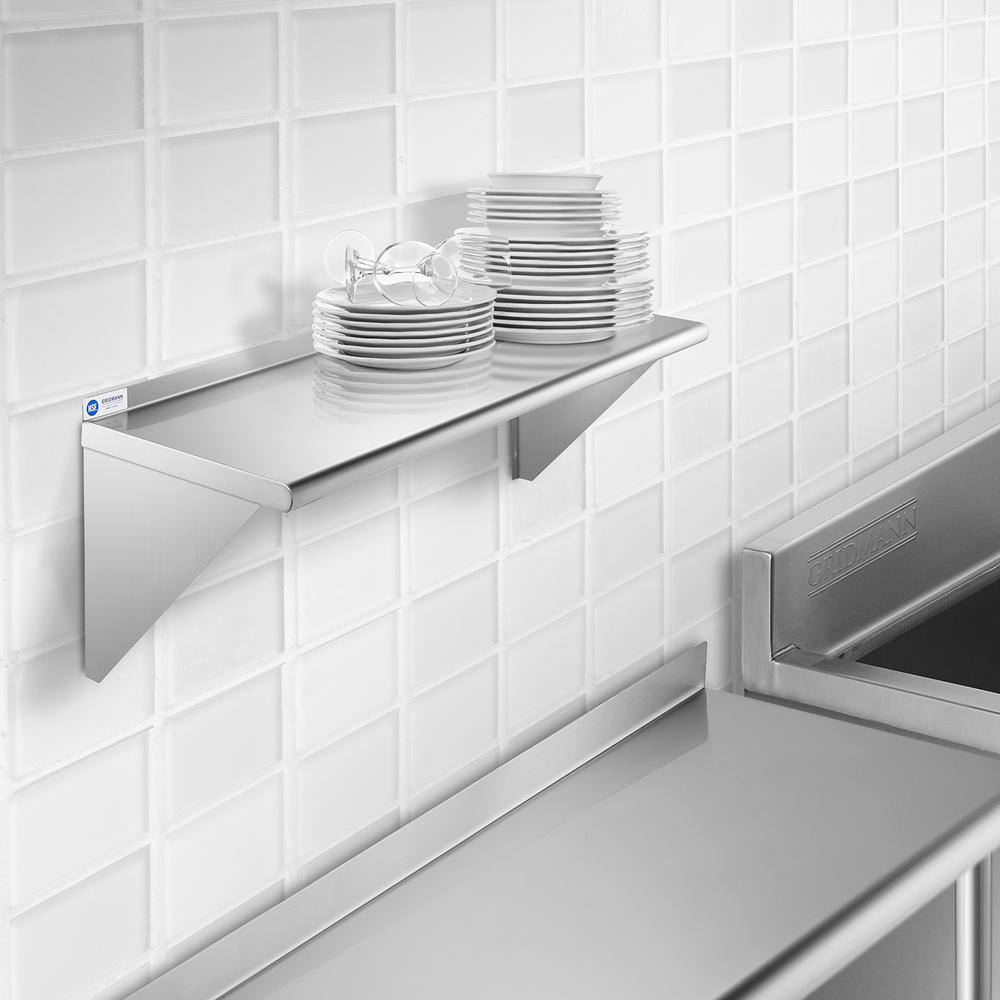 GRIDMANN 36" Stainless Steel Wall Mount Shelf with Backsplash