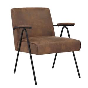 Brown and Black Fabric Armchair with Padded Armrests