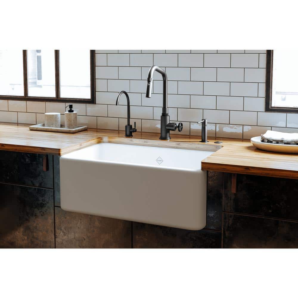 White Fireclay 30" Single Bowl Farmhouse Kitchen Sink
